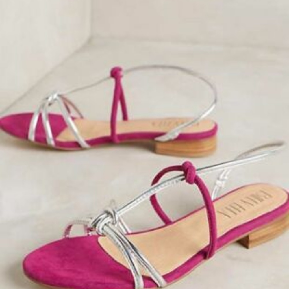 Anthropologie Silver Fuschia Sandals 7